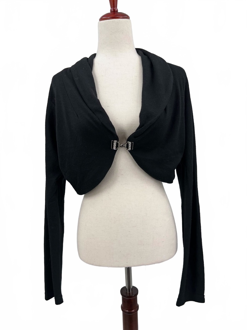 Lanvie Black Cropped Cardigan with Bow Clasp | Women’s Regular Size 10